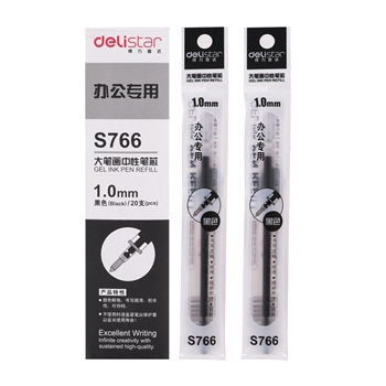 得力S766中性笔芯1.0mm子弹头(黑)(盒)